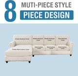 Sectional Couch Covers 8 Pieces Stretch Sofa Covers for Sectional Sofa Set Separate L Shaped Couch Cover for Both Left/Right Couch (Seat and Back: 1 Chaise + 3 Sofa, Ivory) - Front View