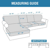 Sectional Couch Covers 8 Pieces Stretch Sofa Covers for Sectional Sofa Set Separate L Shaped Couch Cover for Both Left/Right Couch (Seat and Back: 1 Chaise + 3 Sofa, Ivory) - Side View