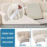 Sectional Couch Covers 8 Pieces Stretch Sofa Covers for Sectional Sofa Set Separate L Shaped Couch Cover for Both Left/Right Couch (Seat and Back: 1 Chaise + 3 Sofa, Ivory) - Rear View