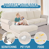 Sectional Couch Covers 8 Pieces Stretch Sofa Covers for Sectional Sofa Set Separate L Shaped Couch Cover for Both Left/Right Couch (Seat and Back: 1 Chaise + 3 Sofa, Ivory) - Close-Up Angle