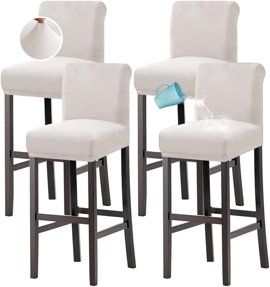 100% Waterproof Bar Stool Cover Stretch Counter Stool Pub Chair Slipcover for Dining Room Removable Soft Thick Solid Fleece Fabric Bar Stool Slipcovers Set of 4, Ivory