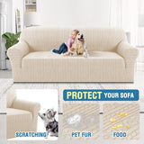 Sofa Cover 1 Piece Stretch Sofa Slipcovers Non Slip Sofa Cover with Elastic Bottom Washable for Kids, Pets Upgrade Thick Jacquard Fabric with Spiral Pattern(75"-85", Ivory)