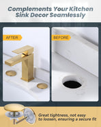 Kitchen Sink Hole Cover, 2 PCS Faucet Plate Stopper, Countertop Cap, Tap Blanking Metal Plug, Brushed Gold