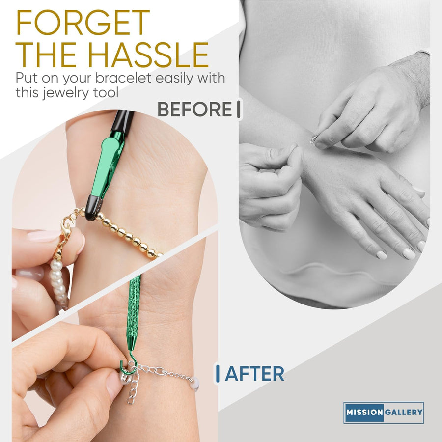 Bracelet Helper Tool with Hook - Fastener Helper Tool for Bracelet, Necklace, Jewelry, Watch - Silver, Gold, Emerald, Bundle
