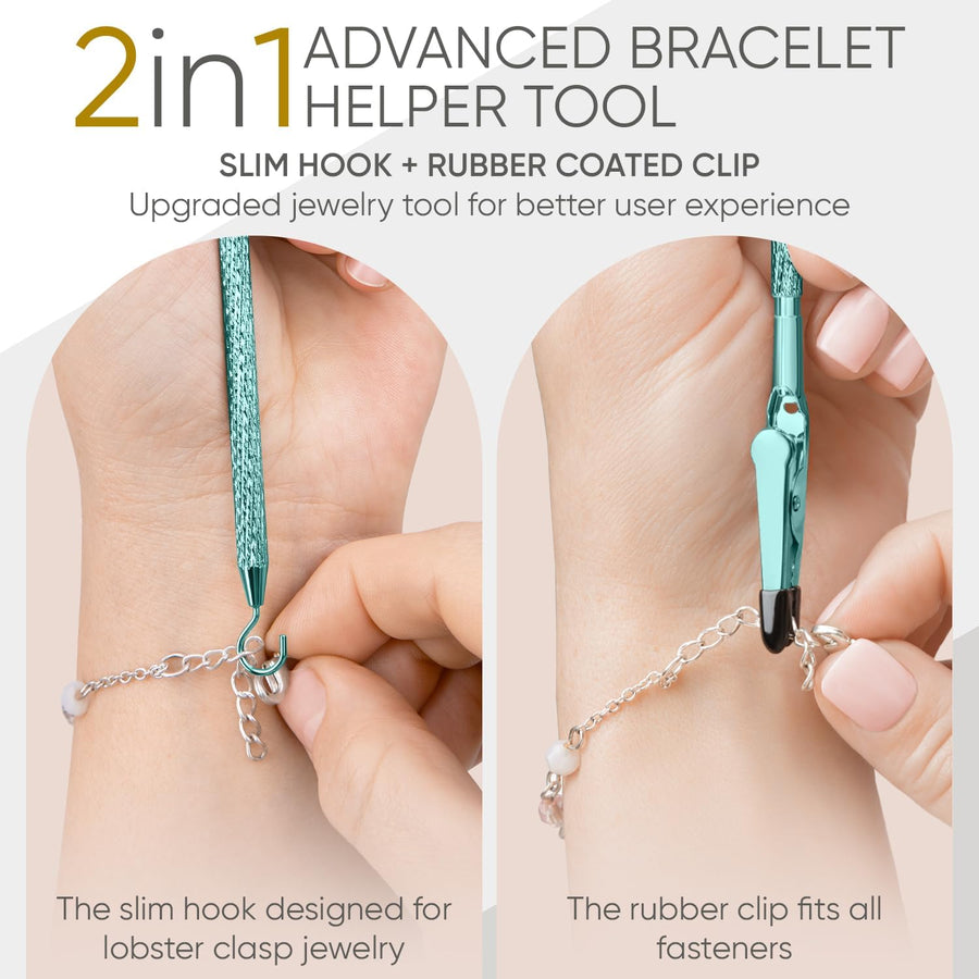 Bracelet Helper Tool with Hook - Fastener Helper Tool for Bracelet, Necklace, Jewelry, Watch - Silver, Rose, Teal, Bundle