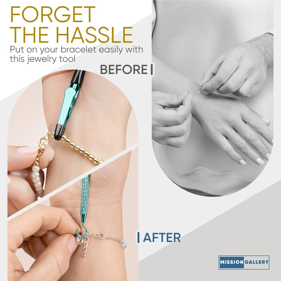 Bracelet Helper Tool with Hook - Fastener Helper Tool for Bracelet, Necklace, Jewelry, Watch - Silver, Rose, Teal, Bundle