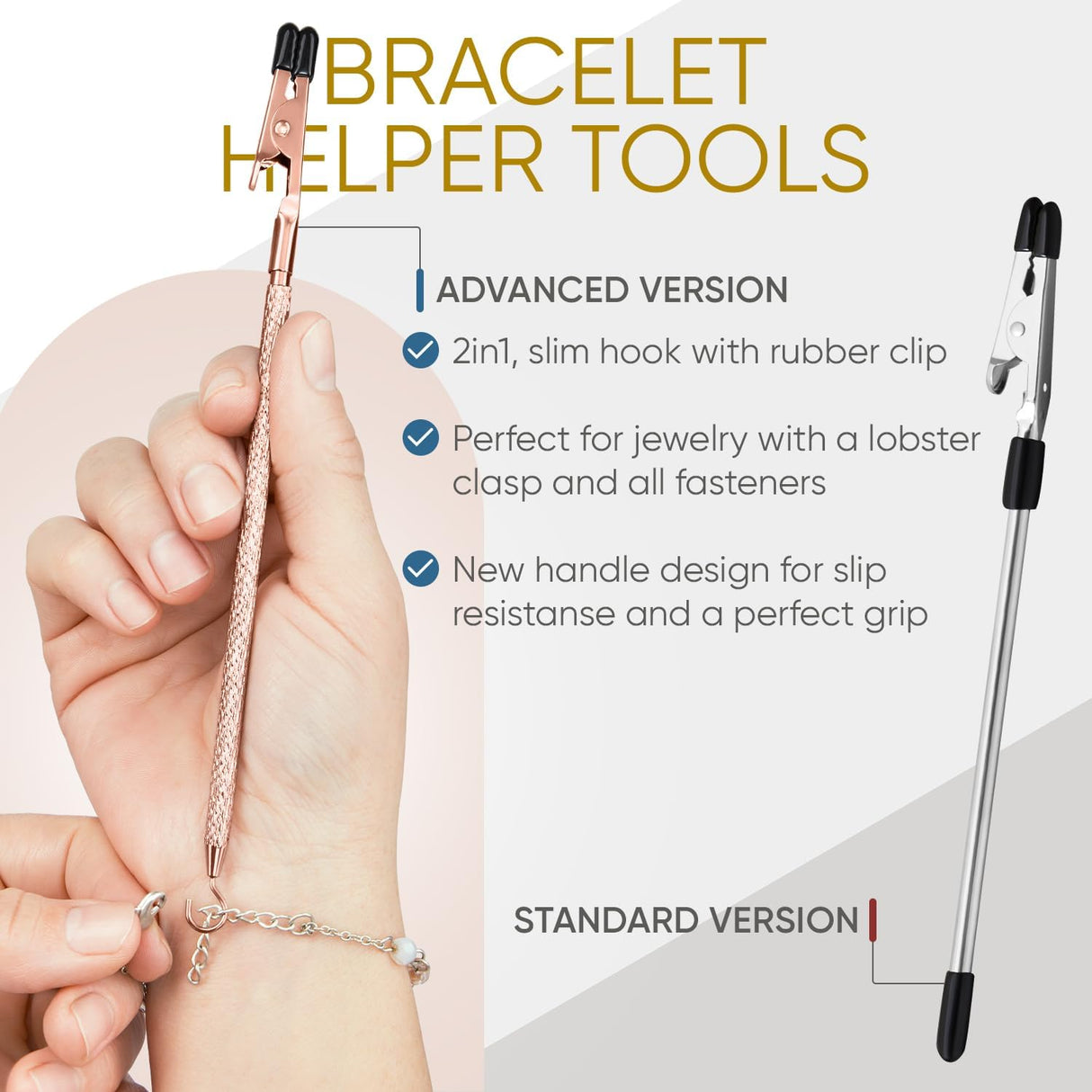 Bracelet Helper Tool with Hook - Fastener Helper Tool for Bracelet, Necklace, Jewelry, Watch - Silver, Rose, Gold, Teal, Bundle