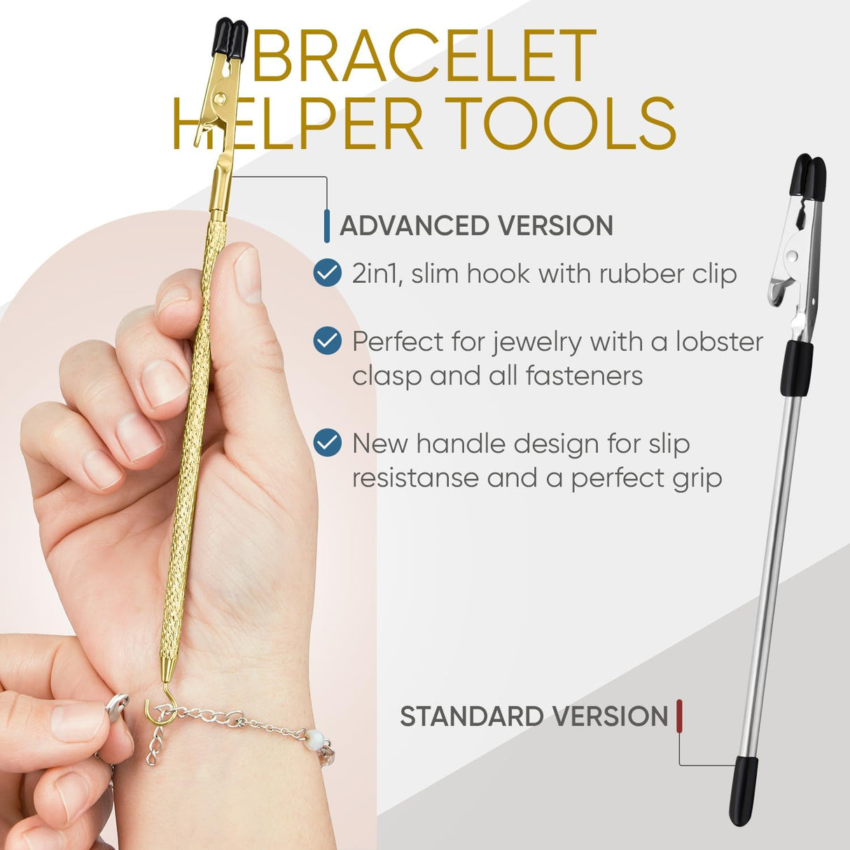 Bracelet Helper Tool with Hook - Fastener Helper Tool for Bracelet, Necklace, Jewelry, Watch - Silver, Rose, Gold, Teal, Bundle