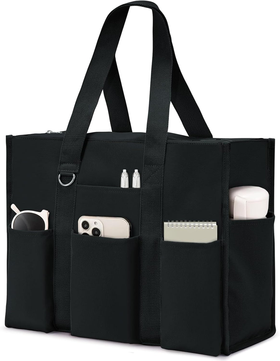 Large Tote Bag for Women Waterproof with 12 Pockets Top Zipper Closure Utility Teacher Nurse Bags for Work School