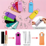 24 Pieces Chapstick Keychain Holder Lip Balm Holder Keychains Neoprene Lipstick Holder with 24 Pieces Metal Clip Cords for Purse Backpack