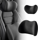 Car Headrest & Lumbar Support Cushion, Ergonomic Car Seat Headrest & Lumbar Cushion with Adjustable Strap for Neck Back Pain Relief, Car Head Rest and Lumbar Pillow Set (Black)