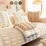 Super Soft Plush Non-Slip Sofa Cushion Covers, Thick Rabbit Plush Sofa Cushion Super Soft Faux Fur Throw Pillow Cover, Fluffy Couch Cushion Covers (Dark Grey, Sofa Cushion 110 * 110cm) - Rear View