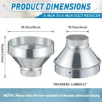 8 Inch to 4 Inch Duct Reducer Increaser Galvanized Steel Air Duct Adapter Round Crimped Pipe Connector Fitting Coupling for HVAC Ventilation Systems