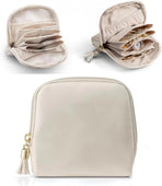 Leather Jewelry Organizer Pouch with Compartments, Travel Jewelry Case Portable Small Box for Necklace Bracelet Earring (Beige)