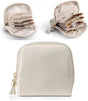 Leather Jewelry Organizer Pouch with Compartments, Travel Jewelry Case Portable Small Box for Necklace Bracelet Earring (Beige)