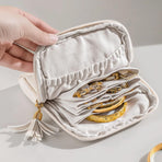 Leather Jewelry Organizer Pouch with Compartments, Travel Jewelry Case Portable Small Box for Necklace Bracelet Earring (Beige)