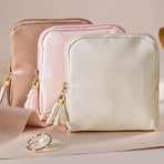 Leather Jewelry Organizer Pouch with Compartments, Travel Jewelry Case Portable Small Box for Necklace Bracelet Earring (Beige)