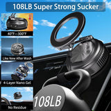 Car Phone Holder for Magsafe, 360° Adjustable Foldable Car Mount [108LBS Strongest Suction & 2800gf Magnetic] Portable for Car/Gym/Mirror Mount/Daily Stand for iPhone and All Smartphones, Black - 45-Degree Angle