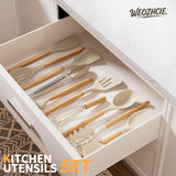 Silicone Cooking Utensil Set,12 PCS Cooking Cookware Kitchen Utensils Set for Cooking, Nonstick 446°F Heat-Resistant Cookware Kitchen Tools of Spoon,Brush,Whisk,Spatula,Turner Tongs (Khaki) - Close-Up Angle