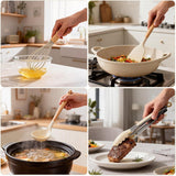 Silicone Cooking Utensil Set,12 PCS Cooking Cookware Kitchen Utensils Set for Cooking, Nonstick 446°F Heat-Resistant Cookware Kitchen Tools of Spoon,Brush,Whisk,Spatula,Turner Tongs (Khaki) - Low Angle