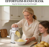 Rotary Cheese Grater Hand Crank - Cheese Shredder with 5 Blades & Storage Room, Easy to Clean, Stable Suction, Labor-Saving Handle, Rotary Grater Slicer for Fruit, Vegetables, Nuts, Chocolate - Front View