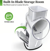 Rotary Cheese Grater Hand Crank - Cheese Shredder with 5 Blades & Storage Room, Easy to Clean, Stable Suction, Labor-Saving Handle, Rotary Grater Slicer for Fruit, Vegetables, Nuts, Chocolate - Top-Down View