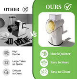 Rotary Cheese Grater Hand Crank - Cheese Shredder with 5 Blades & Storage Room, Easy to Clean, Stable Suction, Labor-Saving Handle, Rotary Grater Slicer for Fruit, Vegetables, Nuts, Chocolate - 45-Degree Angle