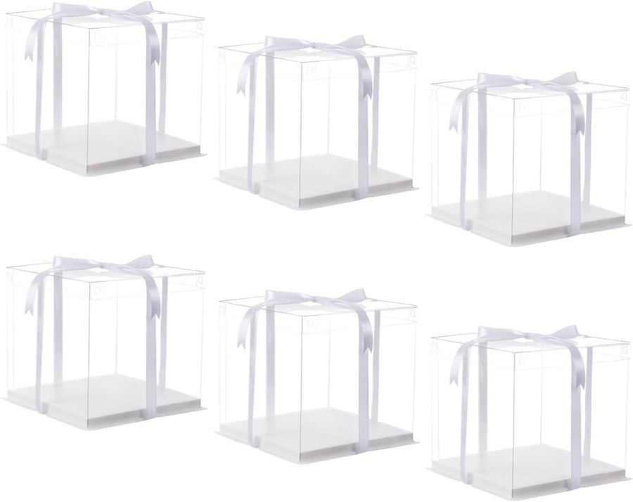 10 inch Clear cake Box, Large Transparent cake Box,tall cake boxes with Ribbon,10x10x9inch - Suitable for packing 8" or 10" cakes,Clear Gift Display Box for Carry Tall Layer Gift-6Pcs-White