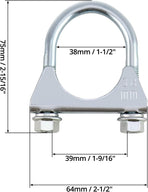 U-Bolt Muffler Tip Exhaust Hook, 1-1/2" OD 2Pcs Stainless Steel Universal Silencer Exhaust Clip