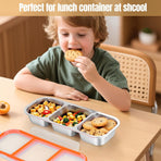 Stainless Steel Snack Containers - Reusable 3 Compartment Snackle Box Container with Lids for Kids Adults, Divided Snack Food Storage Containers for School, Home, Travel