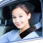 4 Pack Faux Sheepskin Car Seat Belt Pads Seatbelt Protector Soft Seat Belt Shoulder Strap Cover Comfort Harness Pad(Black, 9.9 Inch)