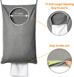 XL Hanging Laundry Hamper, Extra Large Tear-resistance Door Hamper with 2 Types Hooks for Dirty Clothes, Save Bathroom Space Hanging Laundry Bag (36.5x 22 Inch,Grey)