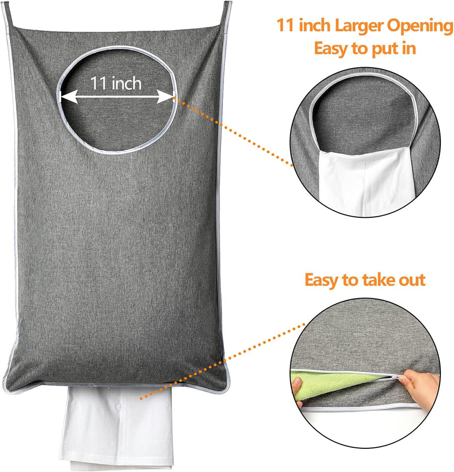 XL Hanging Laundry Hamper, Extra Large Tear-resistance Door Hamper with 2 Types Hooks for Dirty Clothes, Save Bathroom Space Hanging Laundry Bag (36.5x 22 Inch,Grey)