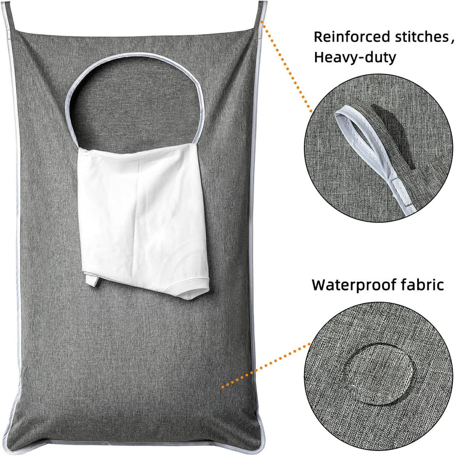 XL Hanging Laundry Hamper, Extra Large Tear-resistance Door Hamper with 2 Types Hooks for Dirty Clothes, Save Bathroom Space Hanging Laundry Bag (36.5x 22 Inch,Grey)