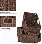 Wicker Storage Baskets, Waterproof Wicker Basket with Handles, Trapezoid Woven Storage Bins for Organizing, Decorative Basket, Brown, 2-Pack