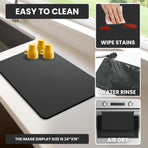 Dish Drying Mat Super Absorbent – 12" x 18" Coffee Mat for Countertops – Non-Slip Drying Mat for Kitchen Counter – Easy to Clean Water Absorbent Mat – Quick Dry Dish Drying Mats (Black)