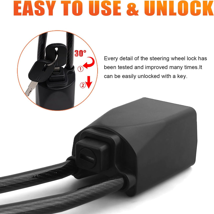 DualGuard Car Steering Wheel & Seat Belt Lock - 17" Universal Anti-Theft Device for Vehicles, SUVs, Golf Carts | Compact & Lightweight Security Lock with Multi-Function Keys (Black)