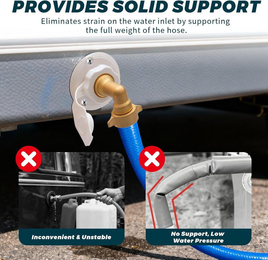90-Degree Hose Elbow for RVs with Easy Grip Connector - 3/4" Solid Brass 90-Degree Hose Fitting Elbow for RV Water Hoses, Residential Outdoor Faucets, and More (2 Pack)