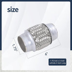 2PCS Exhaust Flex Pipe Stainless Steel Double Braid 1.75" x 4" w/Ends 4" Long