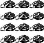 Carabiner Magnetic Hooks, 90LBS Strong Black Magnetic Hooks Heavy Duty with Swivel Carabiner Hook, Great for Hanging for Cruise, Garage, Kitchen, Refrigerator, Locker (12-Pack)