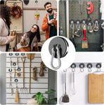 Carabiner Magnetic Hooks, 90LBS Strong Black Magnetic Hooks Heavy Duty with Swivel Carabiner Hook, Great for Hanging for Cruise, Garage, Kitchen, Refrigerator, Locker (12-Pack)