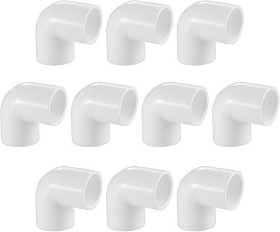10 Pack 3/4" 90 Degree PVC Elbow Fittings, LESSO PVC Pipe Furniture Grade 2-Way Right Angle Connectors for DIY Shelves, Greenhouse, Sheds and Pipe Structures, SCH40 White
