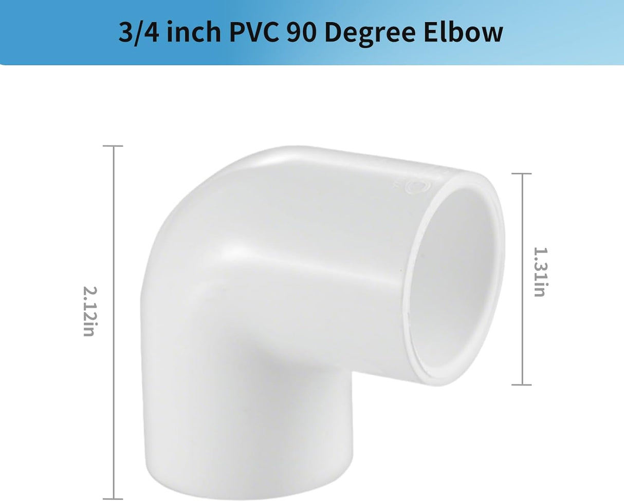 10 Pack 3/4" 90 Degree PVC Elbow Fittings, LESSO PVC Pipe Furniture Grade 2-Way Right Angle Connectors for DIY Shelves, Greenhouse, Sheds and Pipe Structures, SCH40 White