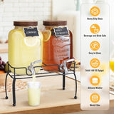 Glass Drink Dispenser for Parties, 1 Gallon Beverage Dispenser with Stand and Spigot Solid Stainless Steel, Used as Lemonade Dispenser Sun Tea Jar Kombucha Jar, Set of 2 - Side View