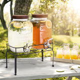 Glass Drink Dispenser for Parties, 1 Gallon Beverage Dispenser with Stand and Spigot Solid Stainless Steel, Used as Lemonade Dispenser Sun Tea Jar Kombucha Jar, Set of 2