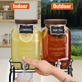 Glass Drink Dispenser for Parties, 1 Gallon Beverage Dispenser with Stand and Spigot Solid Stainless Steel, Used as Lemonade Dispenser Sun Tea Jar Kombucha Jar, Set of 2 - Low Angle