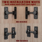 Barn Door Privacy Latch, 90°/180° Swing Slide Lock, Zinc-Alloy, Adhesive or Screw Mount, Interior Use for Bathroom/Bedroom/Closet/Shed, Includes Screws & Glue - Black
