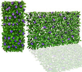 Expandable Fence Privacy Screen for Balcony Patio Outdoor,Decorative Faux Ivy Fencing Panel,Artificial Hedges (Single Sided Leaves) (1, Purple Flowers)