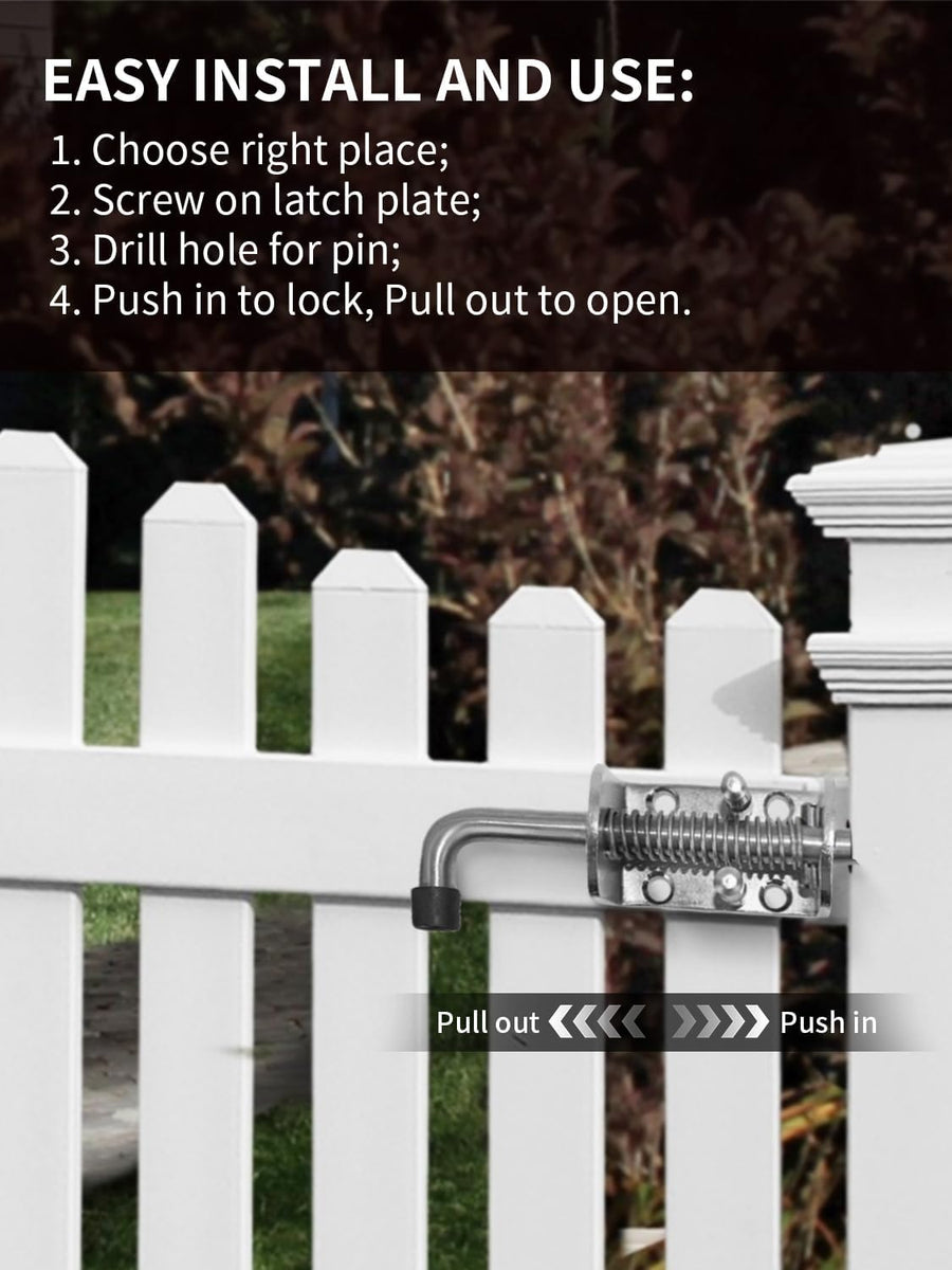 Spring Loaded Gate Latch Pin Barrel Bolt 6in x 1/2in Stem Durable Zinc Plated Solid Steel Heavy Duty for Tailgate - 2pcs