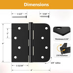 3 Pack Black Door Hinges 4 Inch, Exterior Door Hinges with Square & 5/8" Radius, Removable Pin, Perfect for Heavy-Duty Front & Back Door, Antirust & No Squeaks